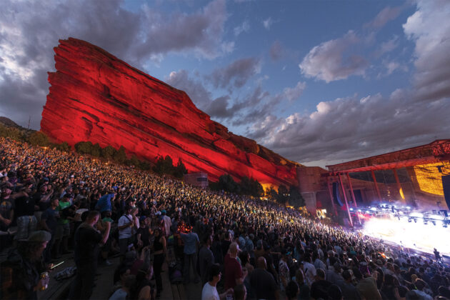 People attend concert at Red Rocks Amphitheater.