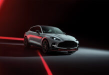 Exterior of the Aston Martin DBX S in motion.