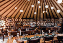 Inside the dining yurt at Tennessee Pass Cookhouse.