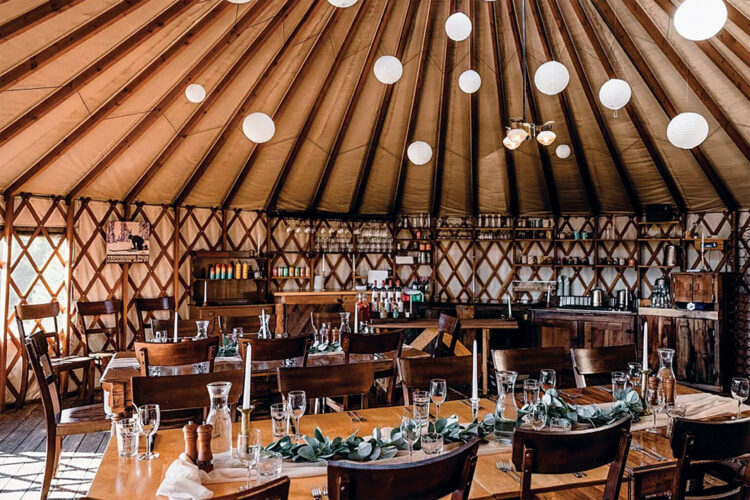 Inside the dining yurt at Tennessee Pass Cookhouse.