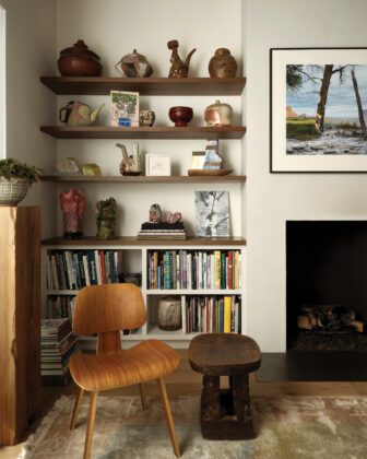Bookshelf in the Basalt home by Studio Lambiotte.