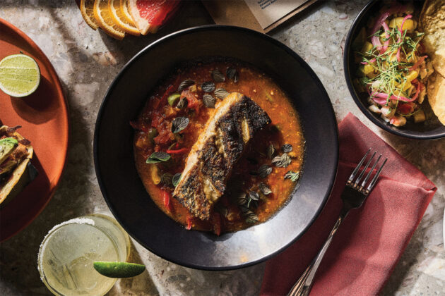 Pacific sea bass &agrave; la Veracruz from Ash and Agave.