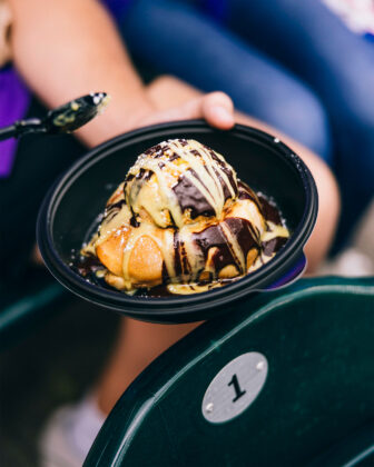Close up of the Dubai Cinnamon Roll at Coors Field.