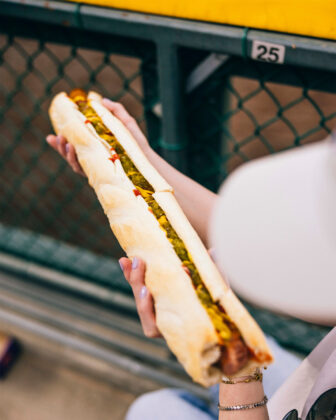 Close up of Coors Field's Glizzilla.