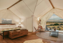 Interior of a luxury tent at ULUM Moab.