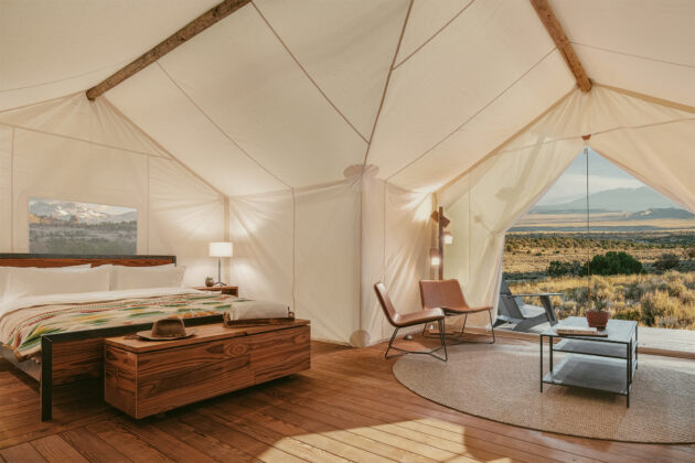 Interior of a luxury tent at ULUM Moab.