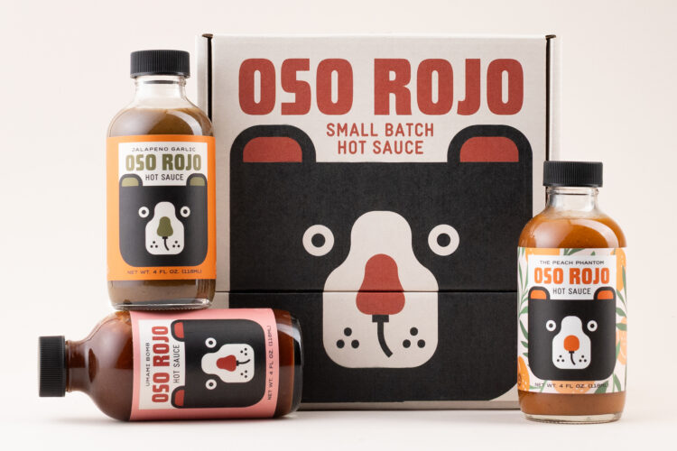 Oso Rojo Hot Sauce box with cute bear logo.