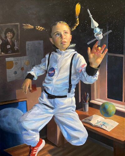"Luna: Lunar Fly-By" painting by Denise Dambrackas.
