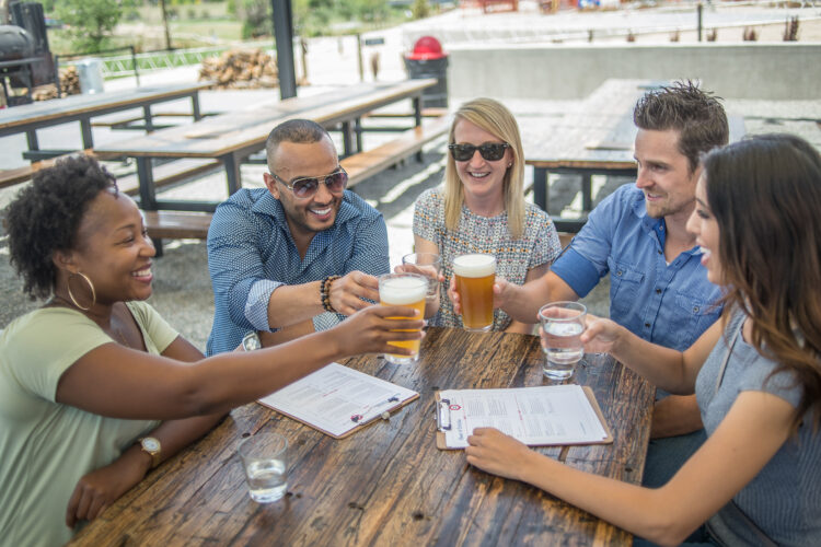 People dine in Aurora.