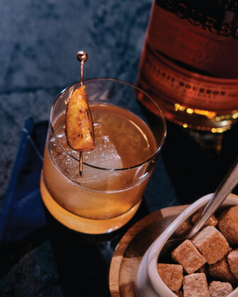 Close up of the Smokey Spur cocktail.