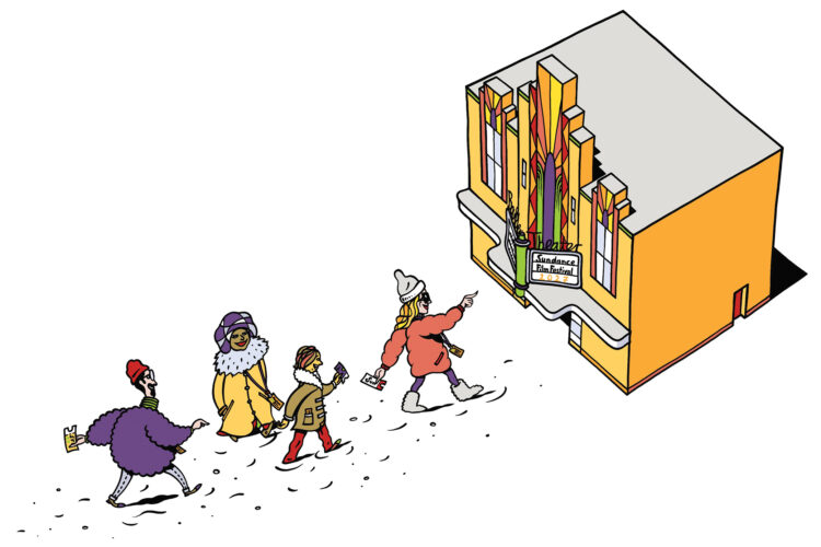 Illustration of people entering Boulder Theater.